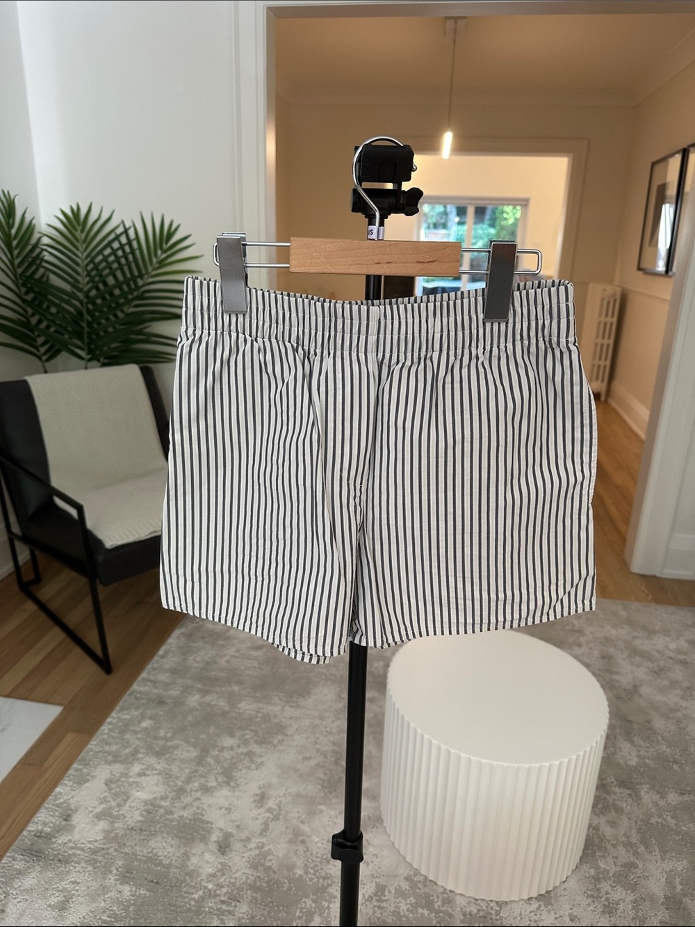Babaton Black & White Striped Cotton Shorts